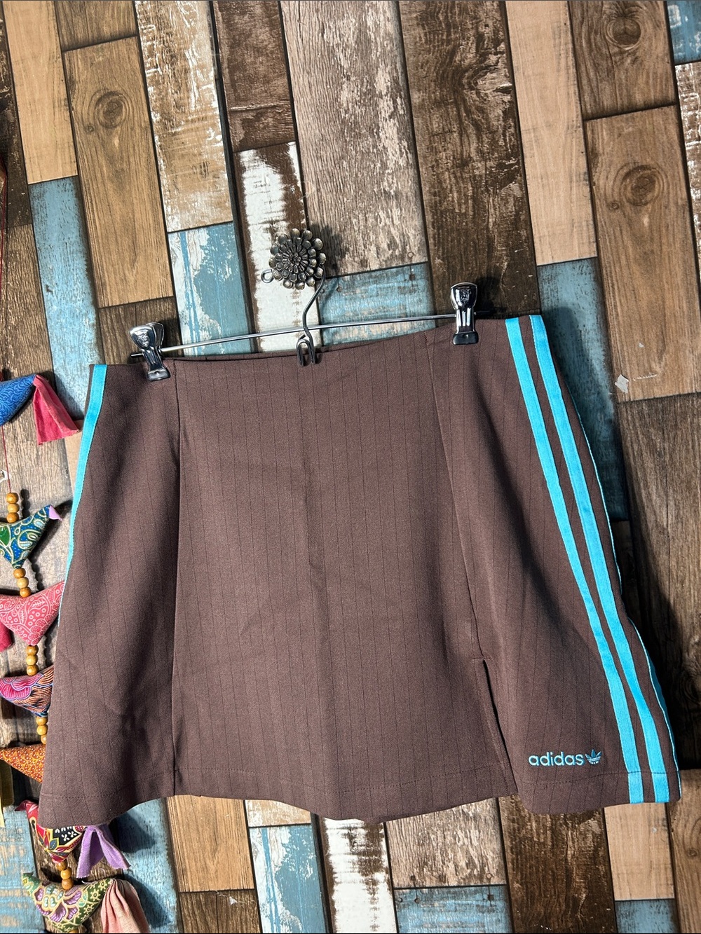 adidas Brown Mini Skirt with Aqua Side Stripes